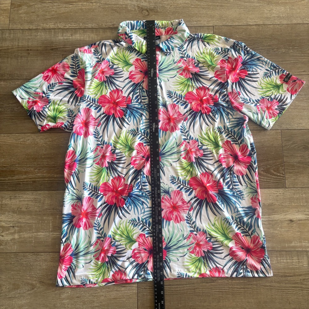 GreenSide Golf Polo Mens XL Hawaiian Floral Tropical Performance Stretch Shirt - Picture 5 of 7